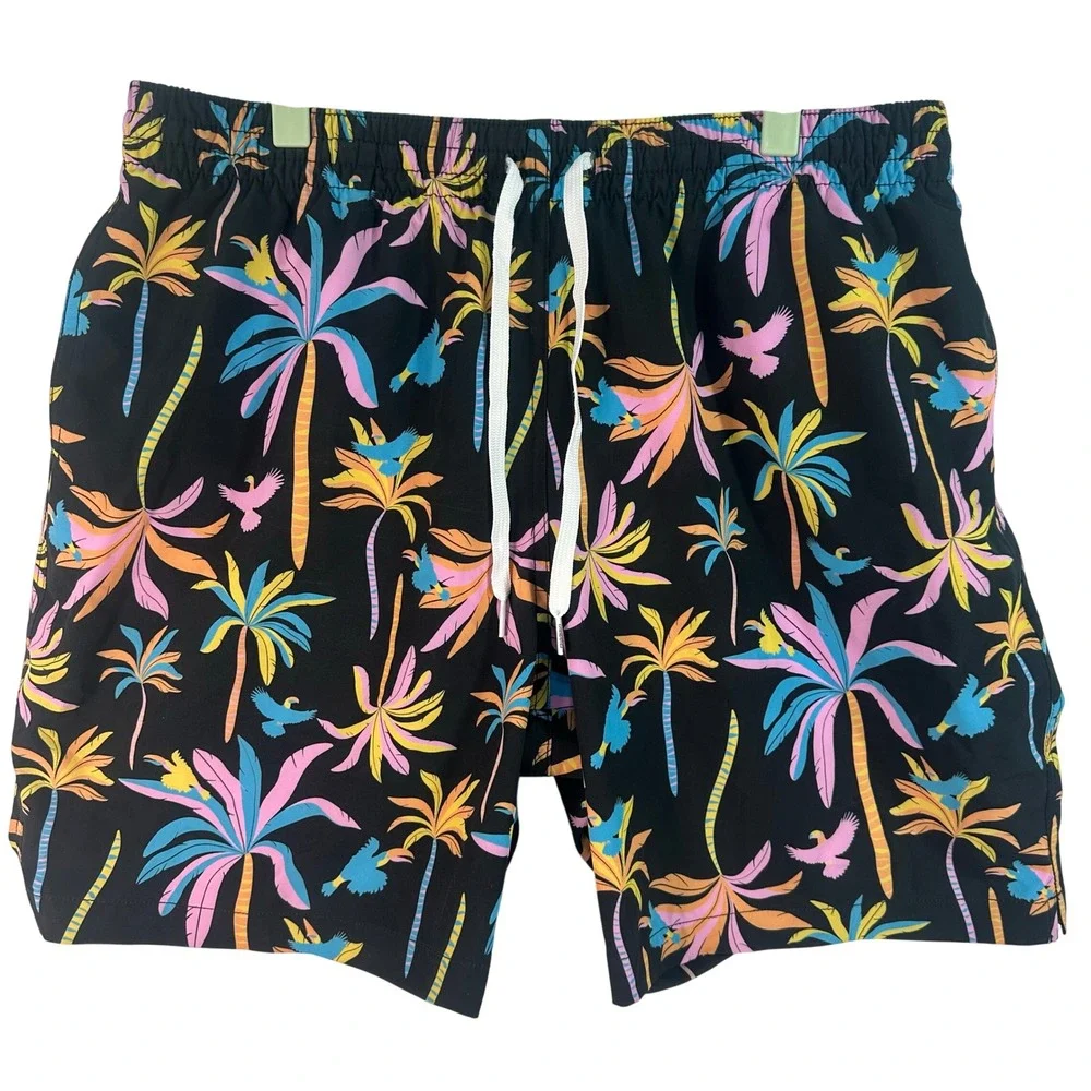 Chubbies Swim Trunks Mens XL Black Palm Tree Birds Tropical Lined Board Shorts